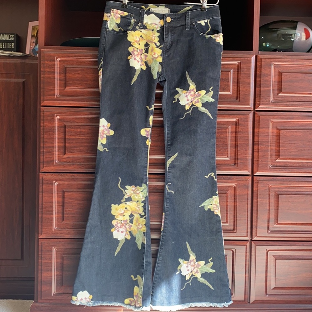 Free People Black Floral Embroidered Flare Jeans - Picture 4 of 10